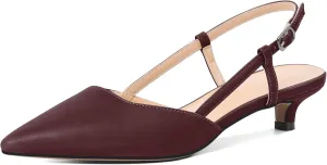 Soireelady Womens Slingback Kitten Heels Low Heel Closed Pointed Toe Pumps with Adjustiable Strap Comfort Dress Shoes 1.5 Inches