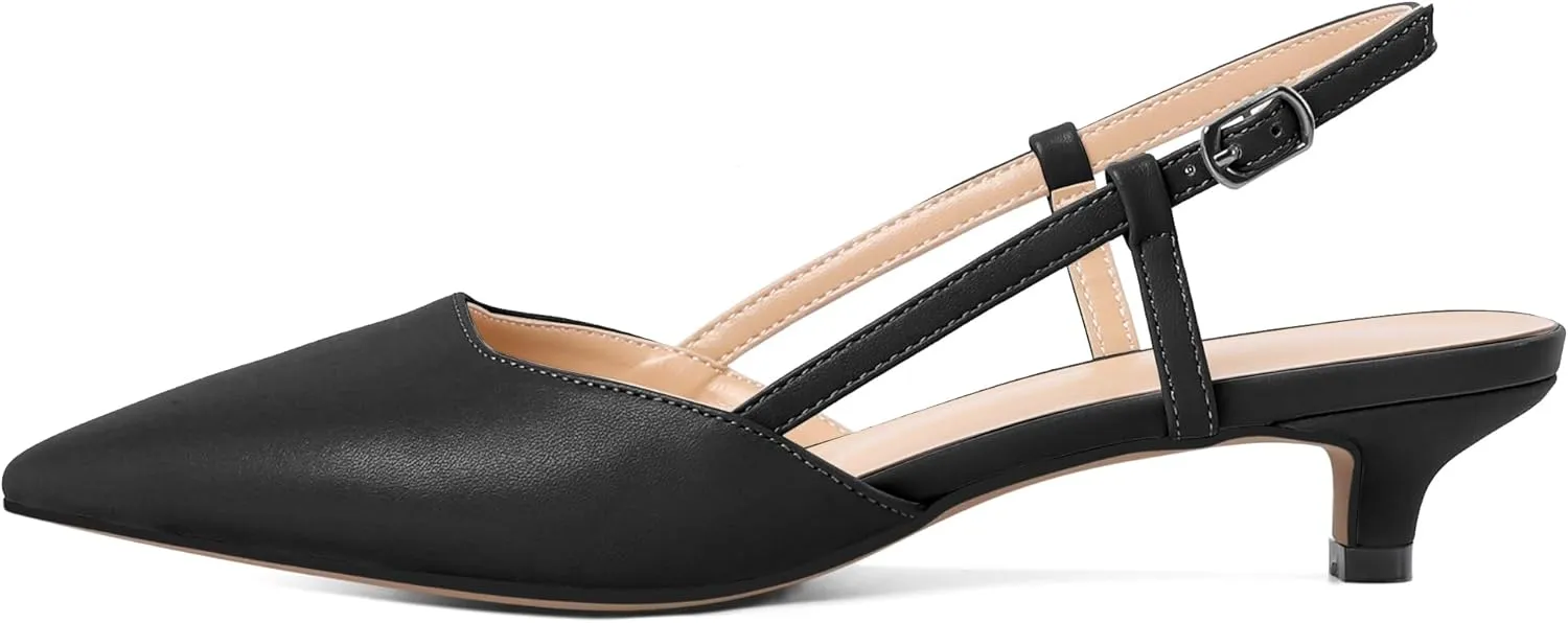 Soireelady Womens Slingback Kitten Heels Low Heel Closed Pointed Toe Pumps with Adjustiable Strap Comfort Dress Shoes 1.5 Inches