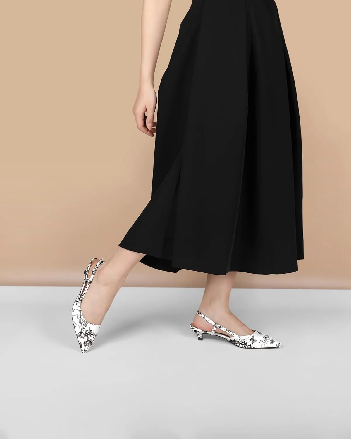 Soireelady Womens Slingback Kitten Heels Low Heel Closed Pointed Toe Pumps with Adjustiable Strap Comfort Dress Shoes 1.5 Inches