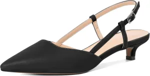 Soireelady Womens Slingback Kitten Heels Low Heel Closed Pointed Toe Pumps with Adjustiable Strap Comfort Dress Shoes 1.5 Inches
