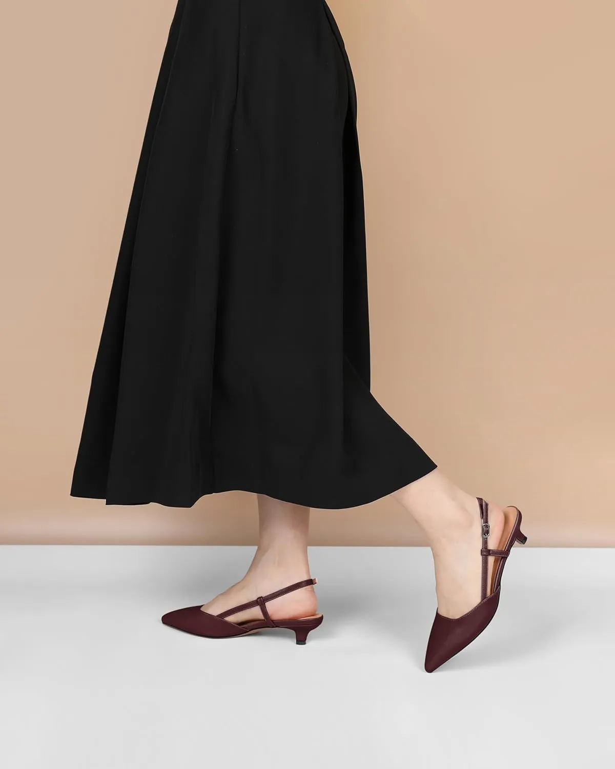 Soireelady Womens Slingback Kitten Heels Low Heel Closed Pointed Toe Pumps with Adjustiable Strap Comfort Dress Shoes 1.5 Inches