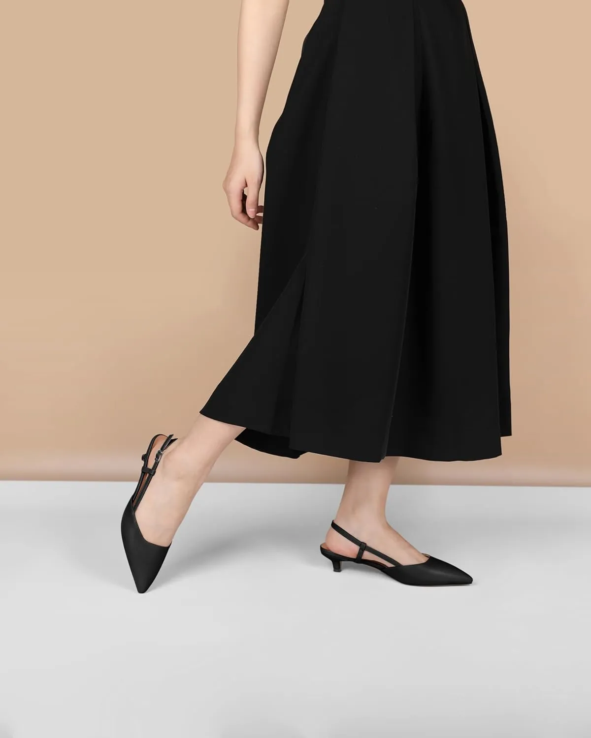 Soireelady Womens Slingback Kitten Heels Low Heel Closed Pointed Toe Pumps with Adjustiable Strap Comfort Dress Shoes 1.5 Inches