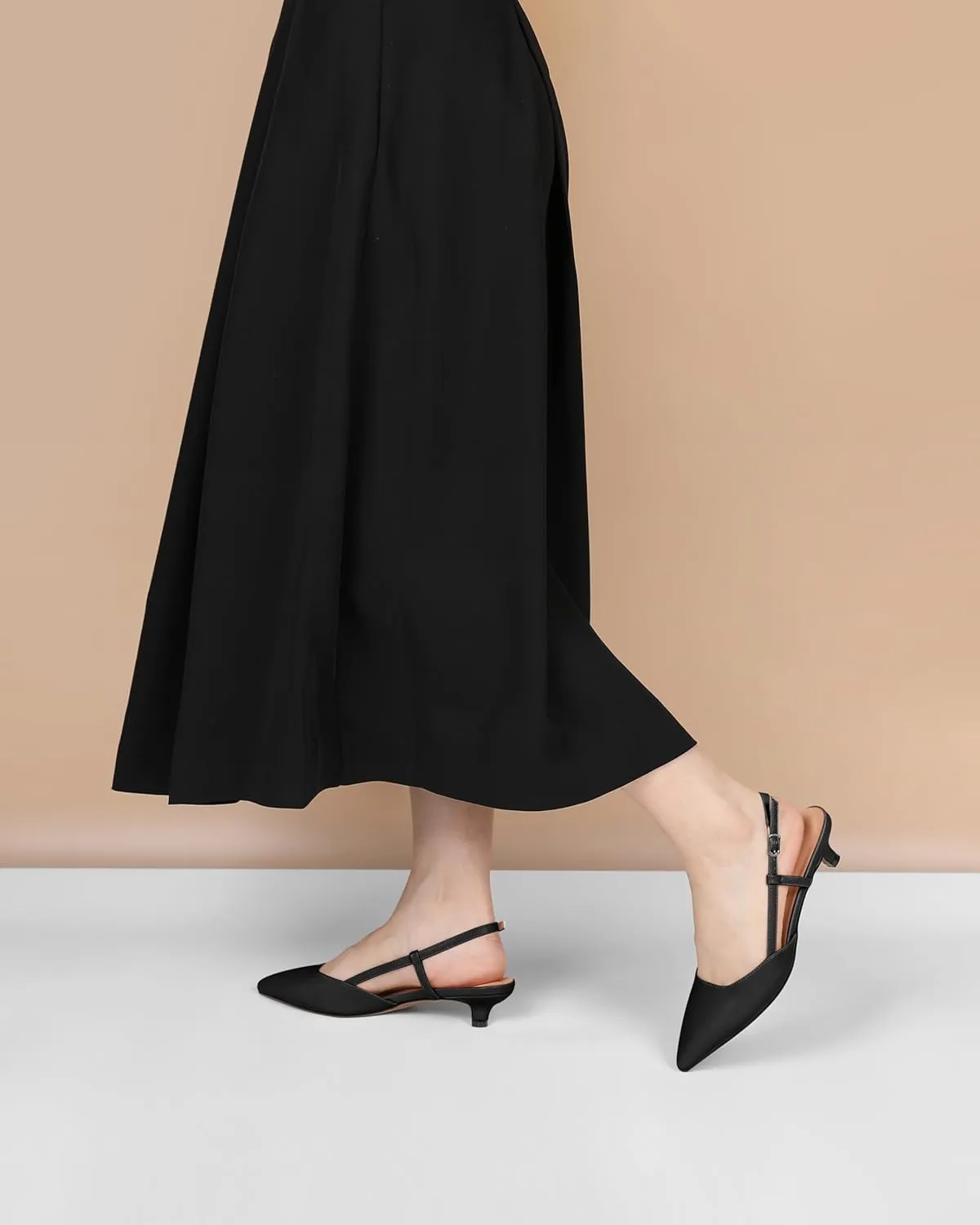 Soireelady Womens Slingback Kitten Heels Low Heel Closed Pointed Toe Pumps with Adjustiable Strap Comfort Dress Shoes 1.5 Inches