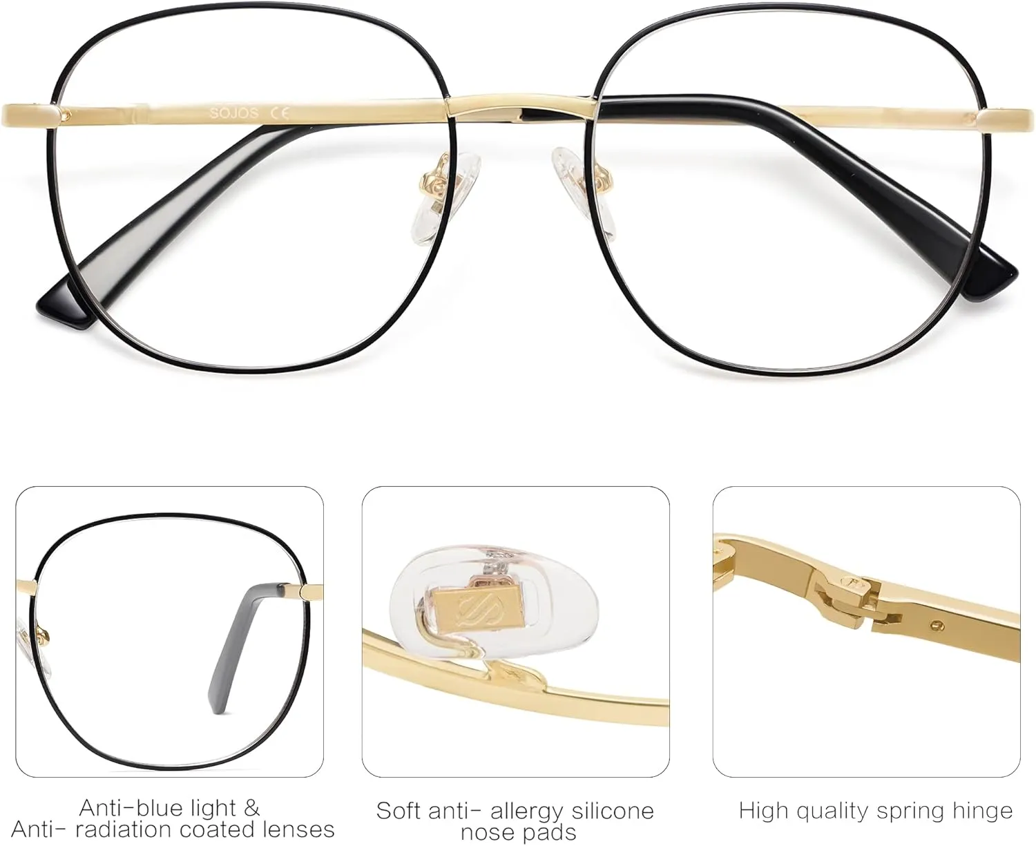 SOJOS Classic Square Blue Light Blocking Glasses for Women Men Stylish Computer Glasses SJ1137
