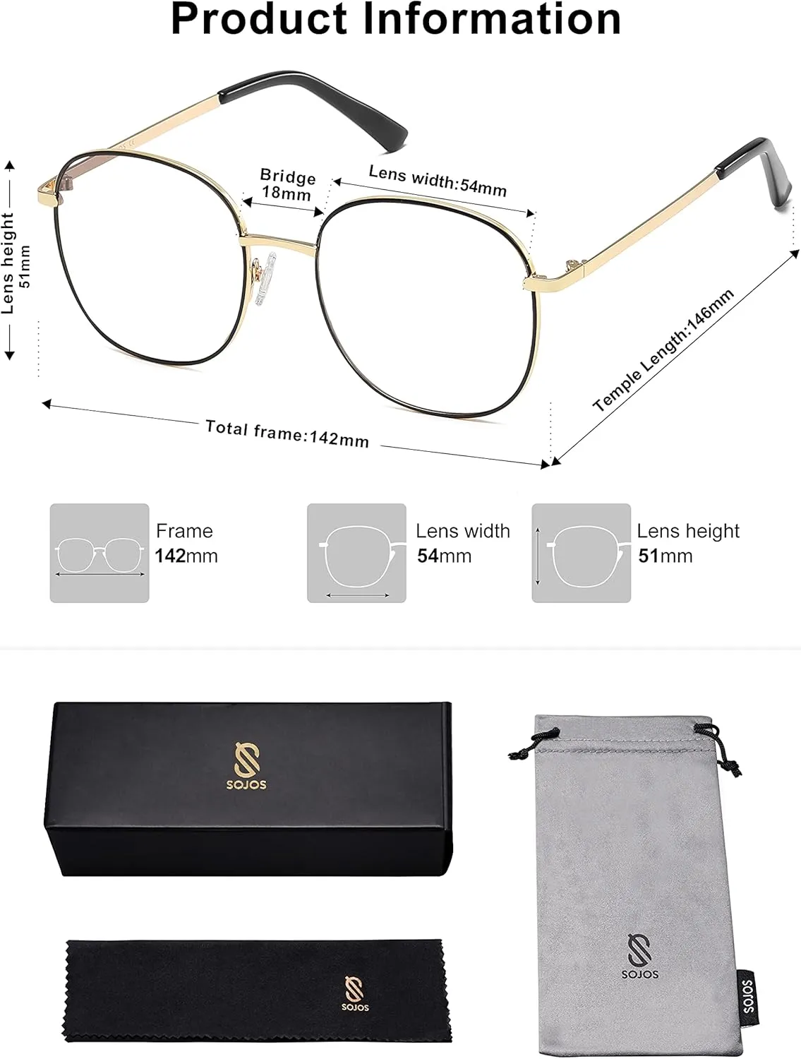 SOJOS Classic Square Blue Light Blocking Glasses for Women Men Stylish Computer Glasses SJ1137