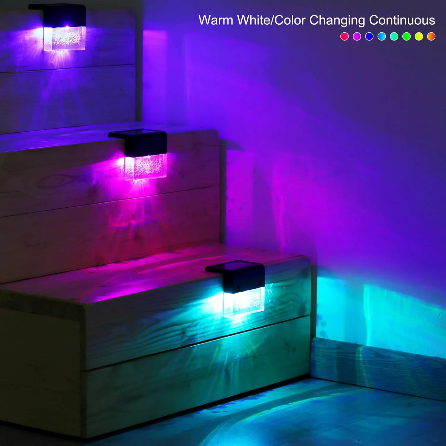 Solar Deck Lights, Led Solar Step Lights Outdoor for Stair, Fence, Patio, Garden Pathway, Step, Super Bright 10 lumens, 2 Lighting Modes, Acrylic Bubbles Warm White/Color Changing 6 Pack