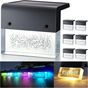 Solar Deck Lights, Led Solar Step Lights Outdoor for Stair, Fence, Patio, Garden Pathway, Step, Super Bright 10 lumens, 2 Lighting Modes, Acrylic Bubbles Warm White/Color Changing 6 Pack