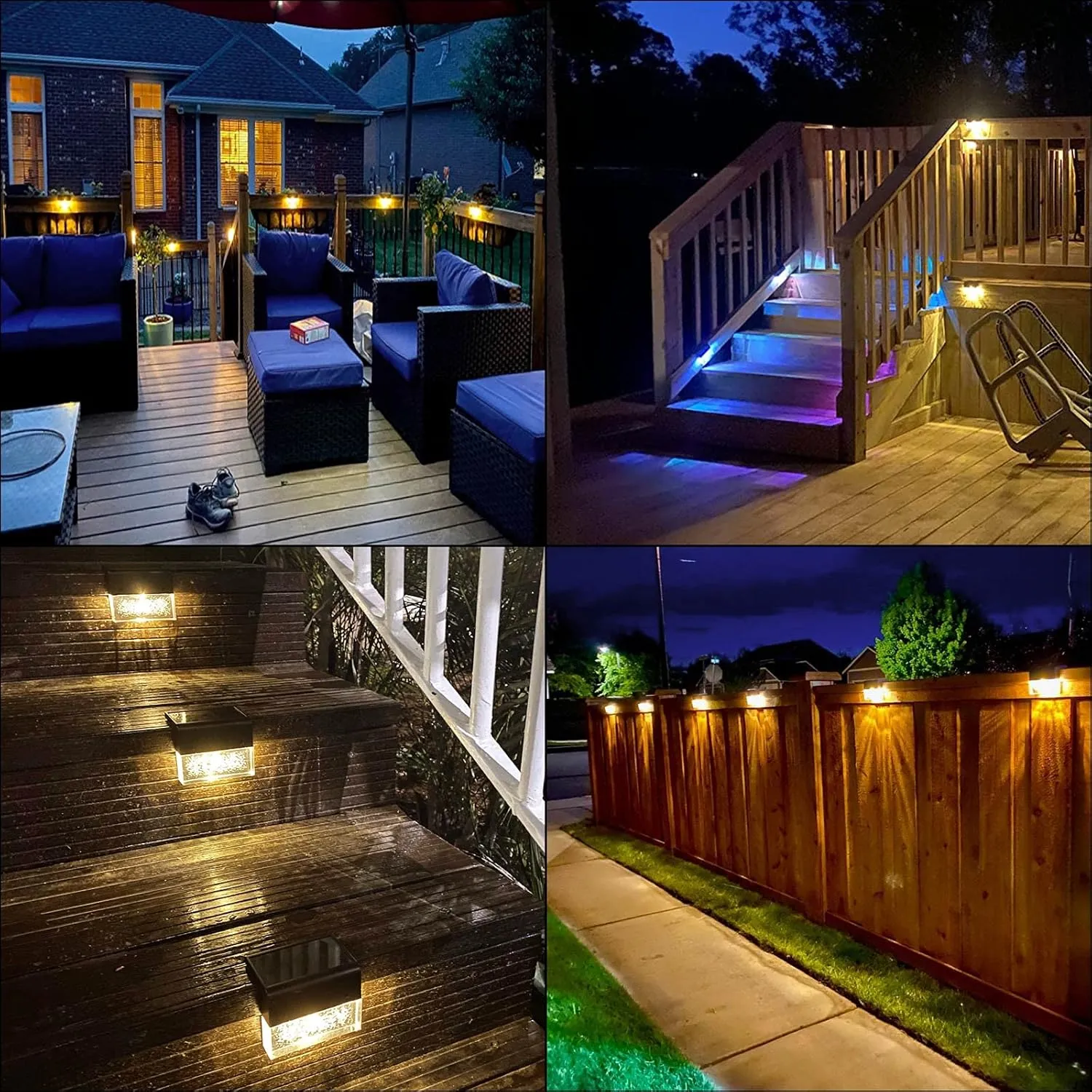 Solar Deck Lights, Led Solar Step Lights Outdoor for Stair, Fence, Patio, Garden Pathway, Step, Super Bright 10 lumens, 2 Lighting Modes, Acrylic Bubbles Warm White/Color Changing 6 Pack