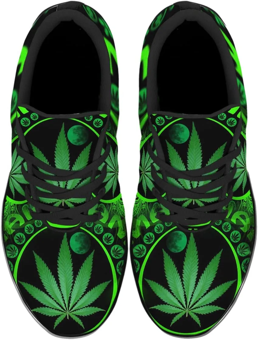 Sonzj-II Women Men Tennis Shoes,Athletic Fashion Green Marijuana Leaf Cool Sneaker for Girl,Boy,Gym,Walking,Hiking,Jogging,Running,Travel and More