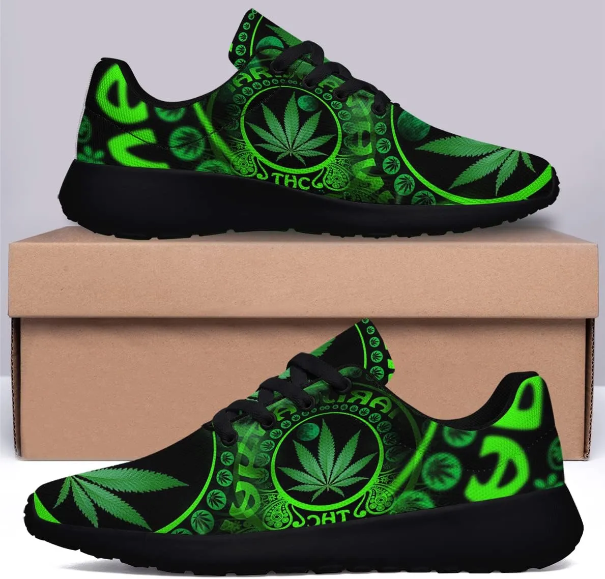 Sonzj-II Women Men Tennis Shoes,Athletic Fashion Green Marijuana Leaf Cool Sneaker for Girl,Boy,Gym,Walking,Hiking,Jogging,Running,Travel and More