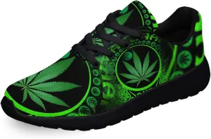 Sonzj-II Women Men Tennis Shoes,Athletic Fashion Green Marijuana Leaf Cool Sneaker for Girl,Boy,Gym,Walking,Hiking,Jogging,Running,Travel and More