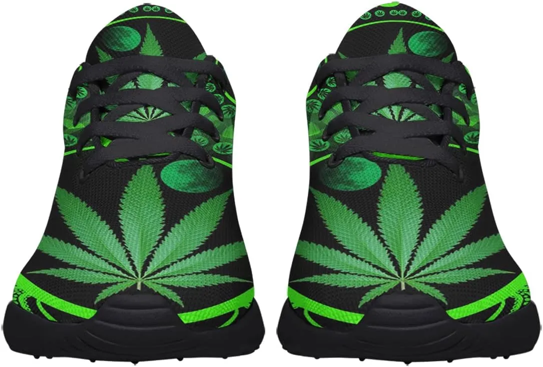 Sonzj-II Women Men Tennis Shoes,Athletic Fashion Green Marijuana Leaf Cool Sneaker for Girl,Boy,Gym,Walking,Hiking,Jogging,Running,Travel and More