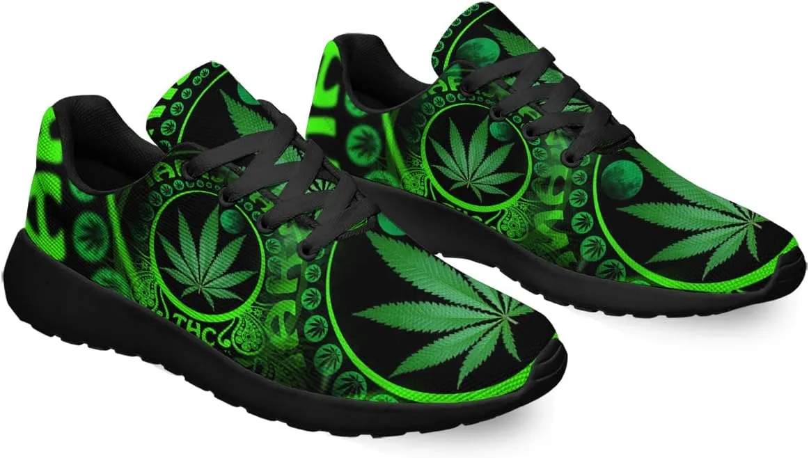 Sonzj-II Women Men Tennis Shoes,Athletic Fashion Green Marijuana Leaf Cool Sneaker for Girl,Boy,Gym,Walking,Hiking,Jogging,Running,Travel and More