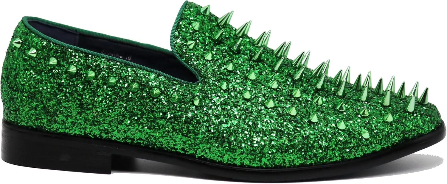 SPK16 Men's Vintage Spike Dress Loafers Slip On Fashion Shoes Classic Tuxedo Dress Shoes
