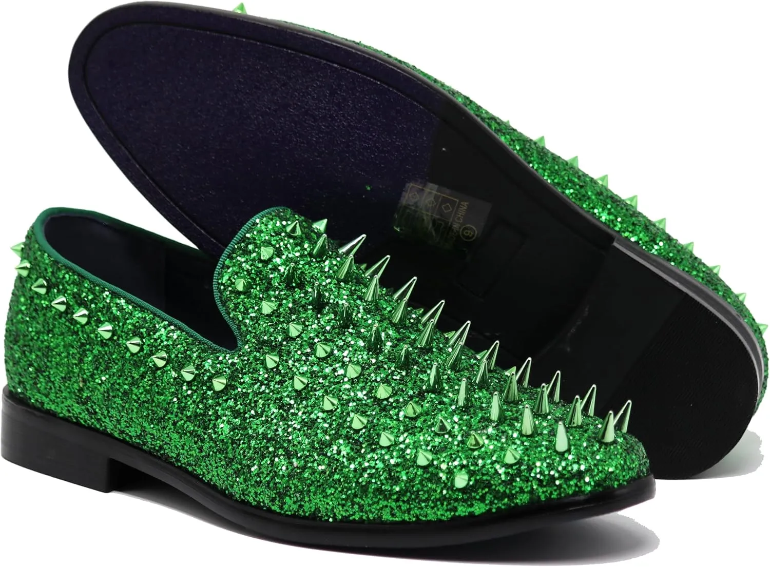 SPK16 Men's Vintage Spike Dress Loafers Slip On Fashion Shoes Classic Tuxedo Dress Shoes