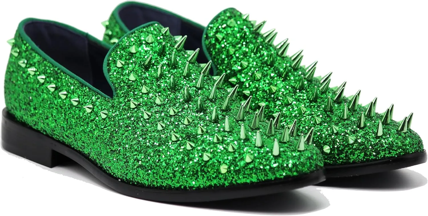 SPK16 Men's Vintage Spike Dress Loafers Slip On Fashion Shoes Classic Tuxedo Dress Shoes