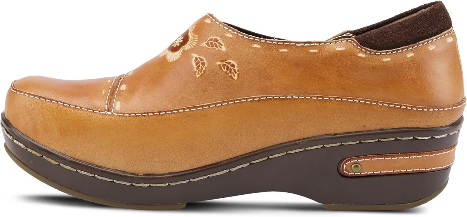 Spring Step L'artiste Burbank Leather Clogs for Women | Designer Hand-Painted Slip-On Shoes | Ladies Casual Platform Clog