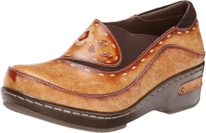 Spring Step L'artiste Burbank Leather Clogs for Women | Designer Hand-Painted Slip-On Shoes | Ladies Casual Platform Clog