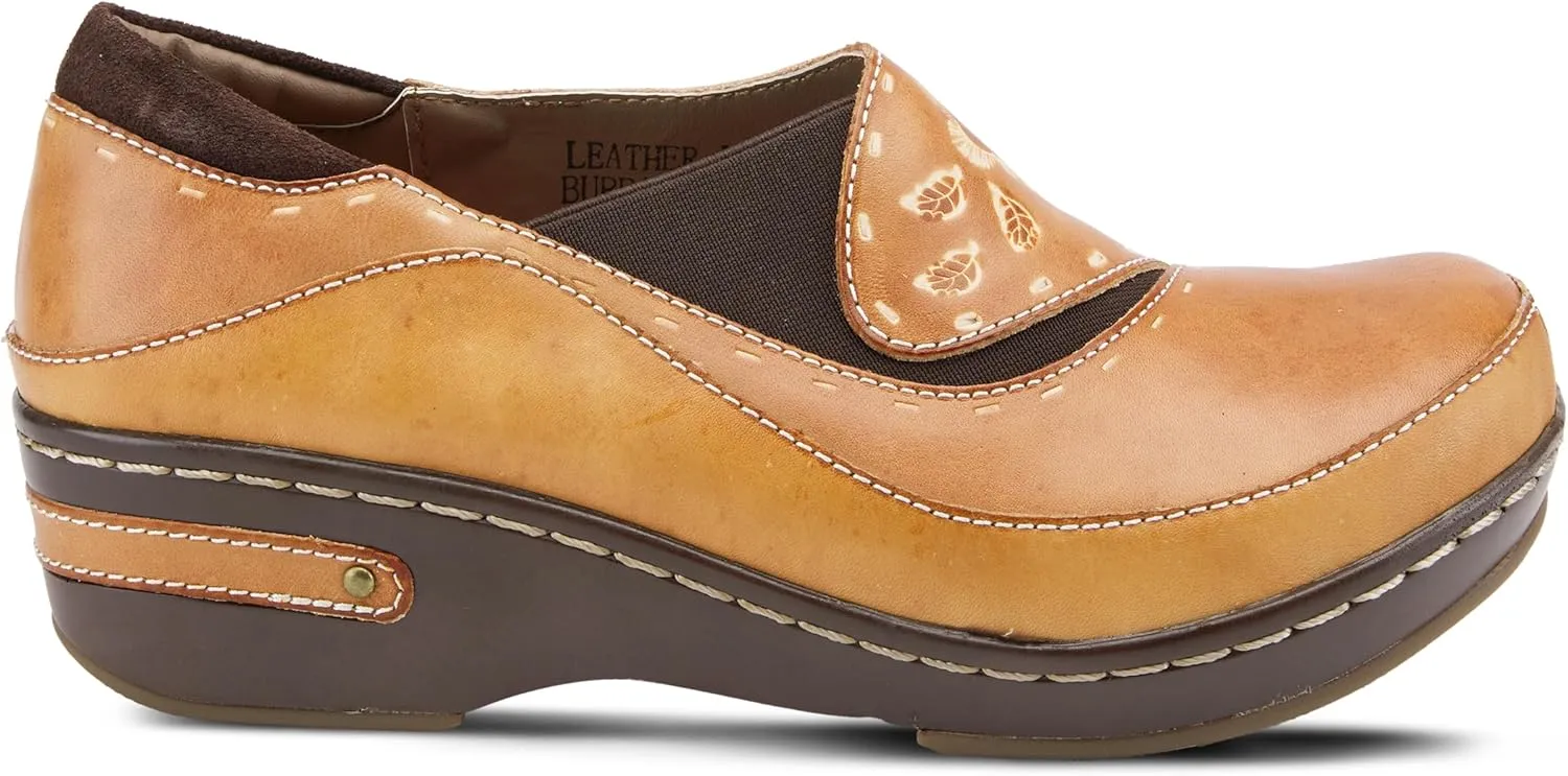 Spring Step L'artiste Burbank Leather Clogs for Women | Designer Hand-Painted Slip-On Shoes | Ladies Casual Platform Clog
