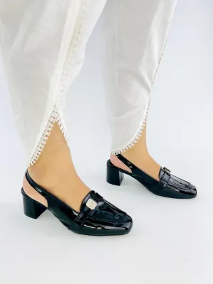 Spunkz Black Patent Leather Square Toe Block Heel Sandals 12002