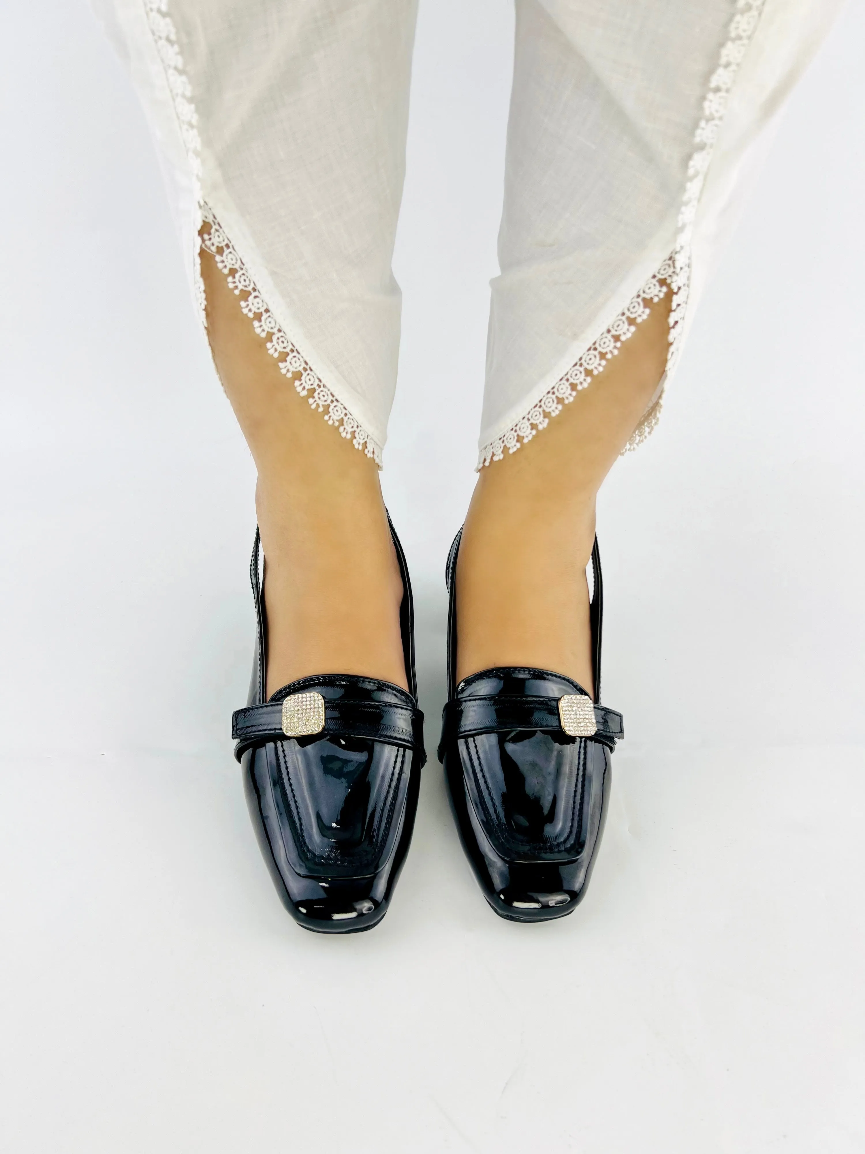 Spunkz Black Patent Leather Square Toe Block Heel Sandals 12002
