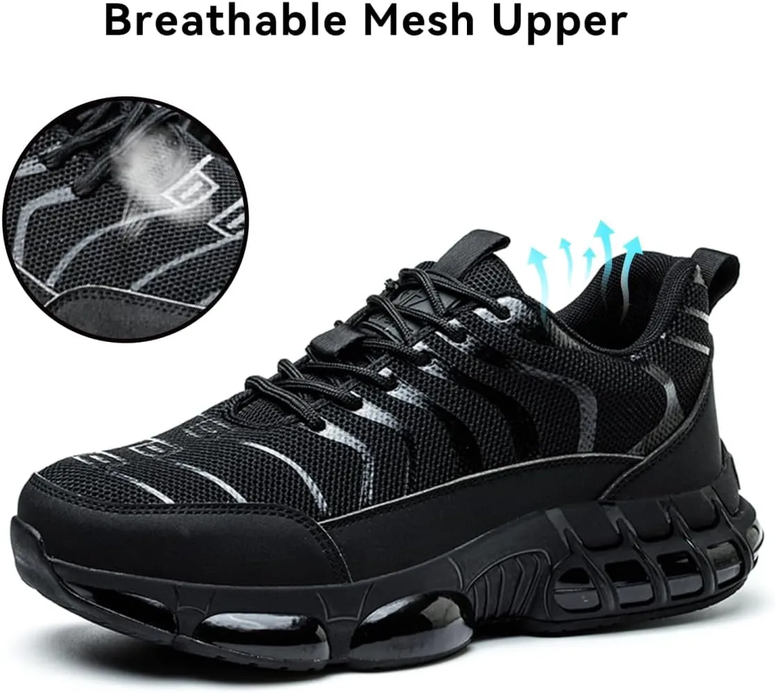 Steel Toe Shoes for Men Women Lightweight Safety Sneakers Composite Toe Work Shoes Puncture Proof Industrial Construction Shoes Black