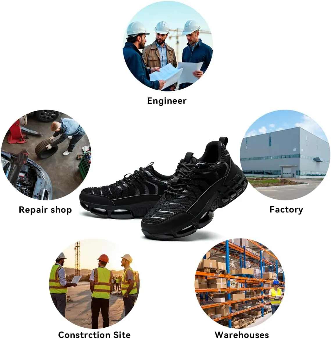 Steel Toe Shoes for Men Women Lightweight Safety Sneakers Composite Toe Work Shoes Puncture Proof Industrial Construction Shoes Black