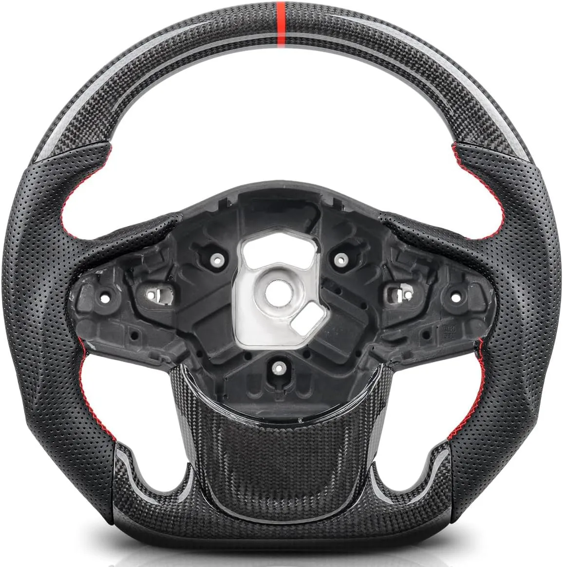 Steering Wheel for Supra GR A90 2019  Real Carbon Fiber Steering Wheel with D-shaped Flat-bottom Preforated Leather Grip Red Hand-Stitched