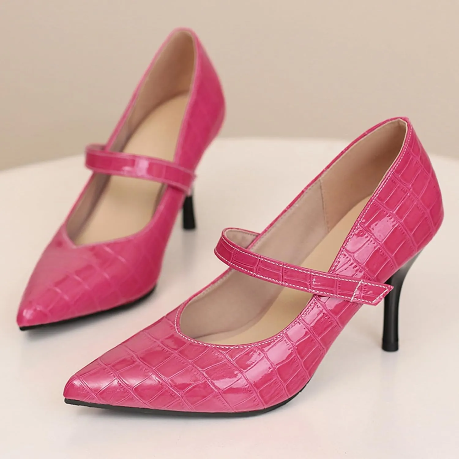 Stiletto Heel Pointed Toe Women Work Shoes Ankle Strap