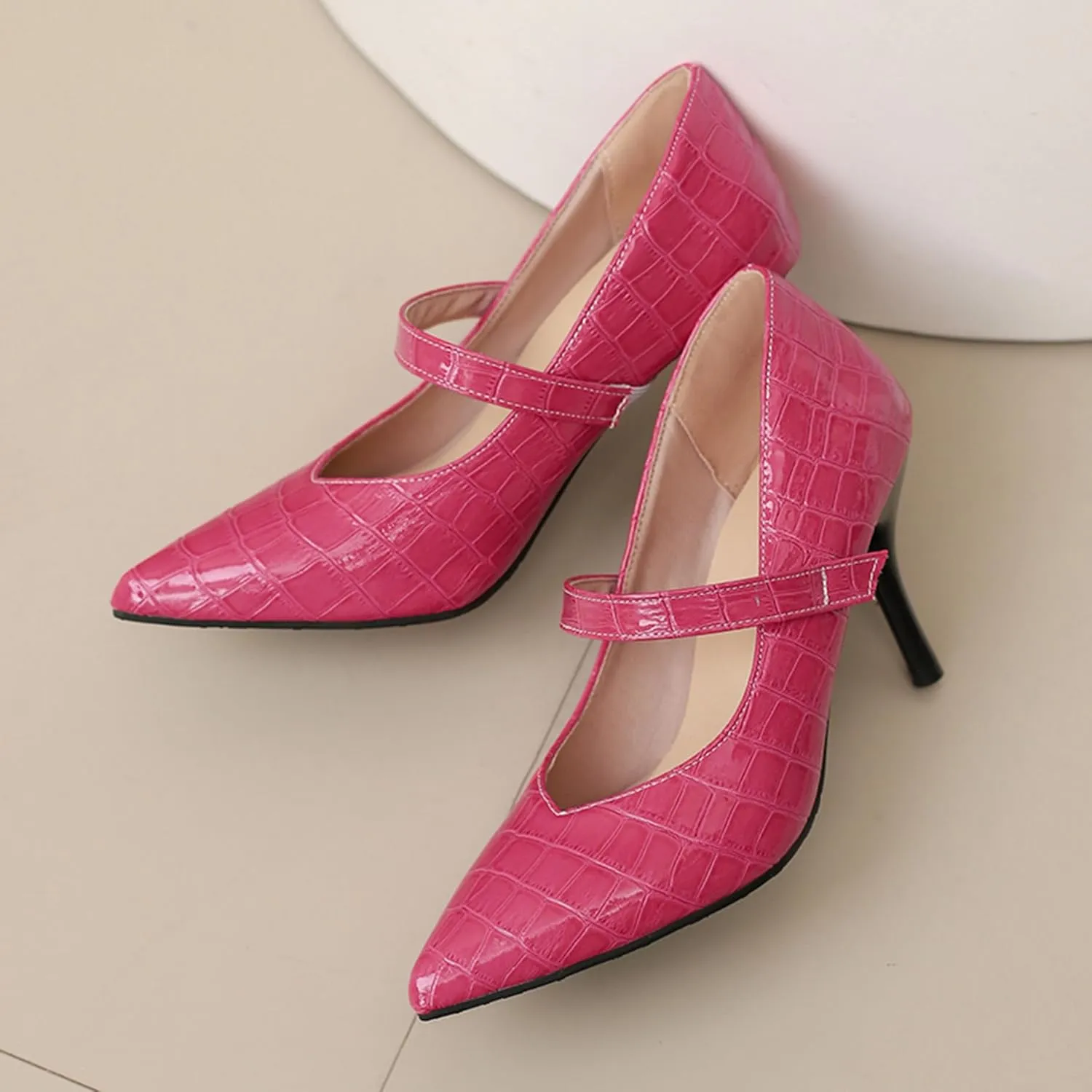 Stiletto Heel Pointed Toe Women Work Shoes Ankle Strap