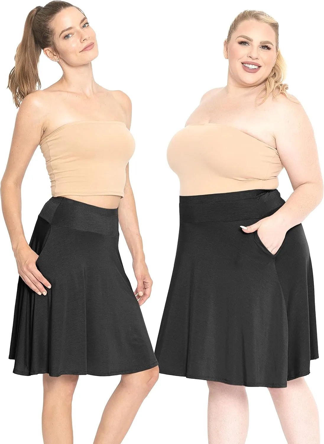 STRETCH IS COMFORT Women's and Plus Knee Length and MIDI A-Line Skirt w/Pockets
