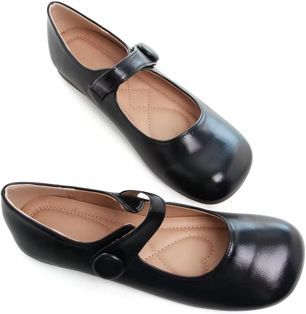 Stunner Women's Leather Dress Flats - Comfortable Square Toe Slip On Mary Jane Work Flats