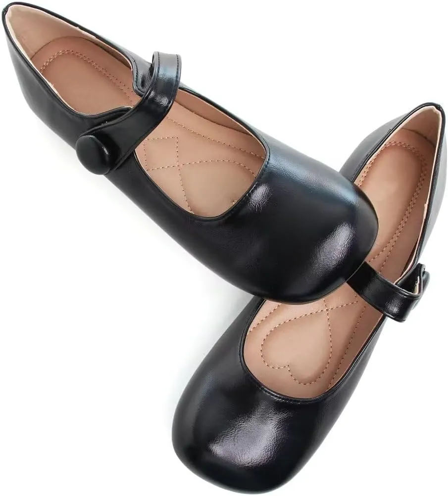Stunner Women's Leather Dress Flats - Comfortable Square Toe Slip On Mary Jane Work Flats