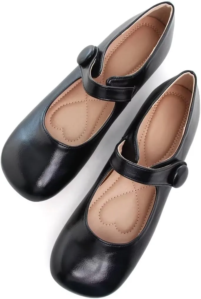 Stunner Women's Leather Dress Flats - Comfortable Square Toe Slip On Mary Jane Work Flats
