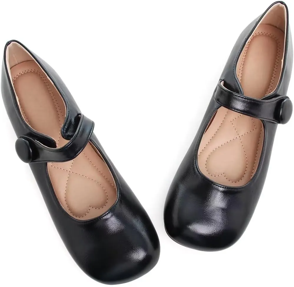 Stunner Women's Leather Dress Flats - Comfortable Square Toe Slip On Mary Jane Work Flats
