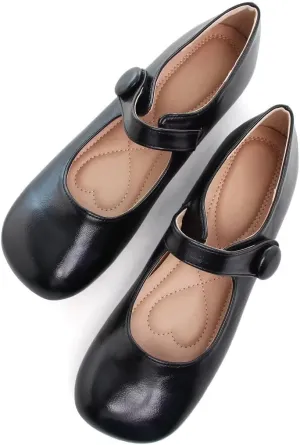 Stunner Women's Leather Dress Flats - Comfortable Square Toe Slip On Mary Jane Work Flats