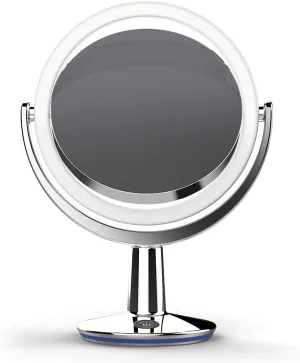 SuperGlow 9" Round Shaped Dual-Sided Lighted Makeup Mirror, 1X/5X Magnifying Vanity Mirror, Brightness 1000Lux, 360 Degree Rotating Adjustable Brightness Mirror, Brushed Nickel Finish