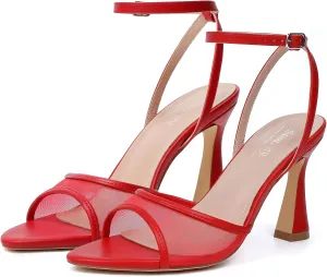 Susanny High Heels for Women Pointed Open Toe Strappy Chunky Block Heels Ankle Strap Stiletto Kitten Heeled Sandals Wedding Bridal Party Prom Sexy Dress Shoes