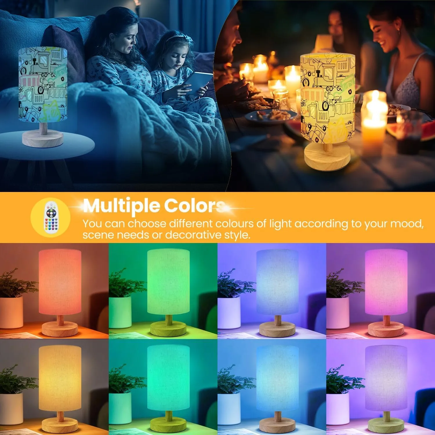 Table Lamp for Bedroom Seamless Pattern Vehicles Cartoon Beside Lamp Home Decor Night Light for Bedroom Office Dorm Kids Living Room Decor