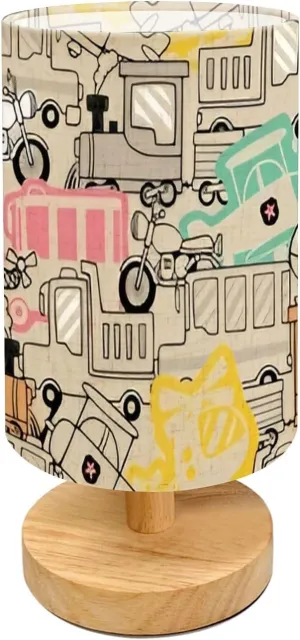 Table Lamp for Bedroom Seamless Pattern Vehicles Cartoon Beside Lamp Home Decor Night Light for Bedroom Office Dorm Kids Living Room Decor