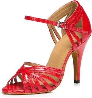 TDA Women's Fashion Single Strap High Heel 10cm Heel Red Latin Salsa Ballroom Dance Shoes 8 M US