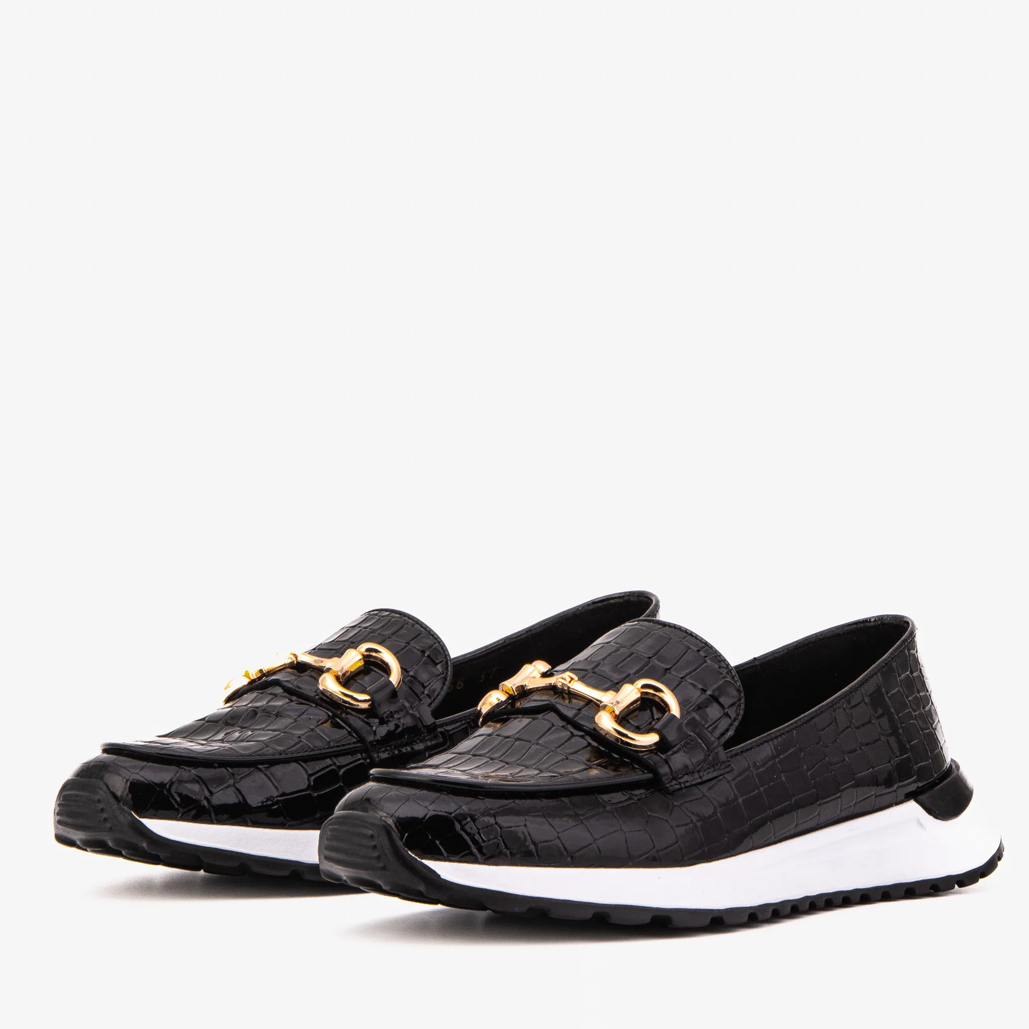 The Milan Black Croc-Embossed Leather Women Sneaker