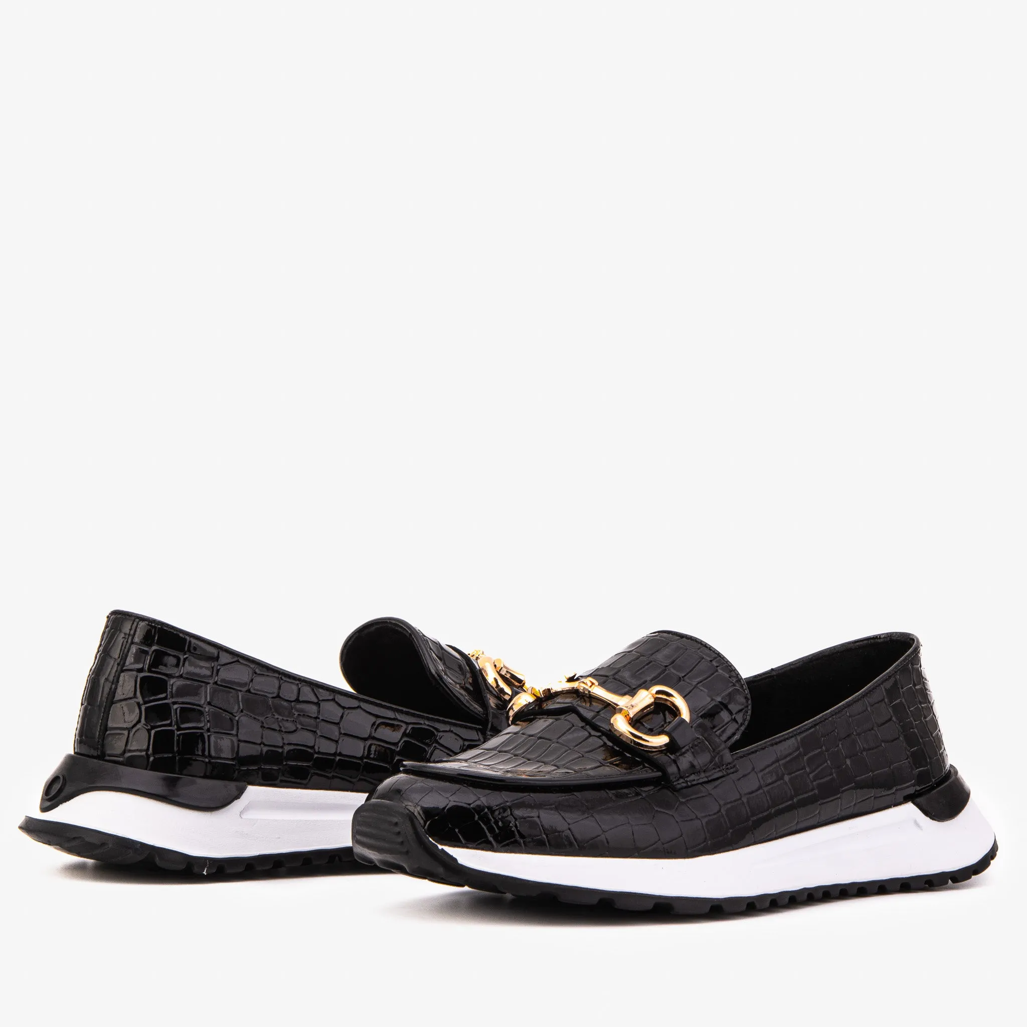 The Milan Black Croc-Embossed Leather Women Sneaker