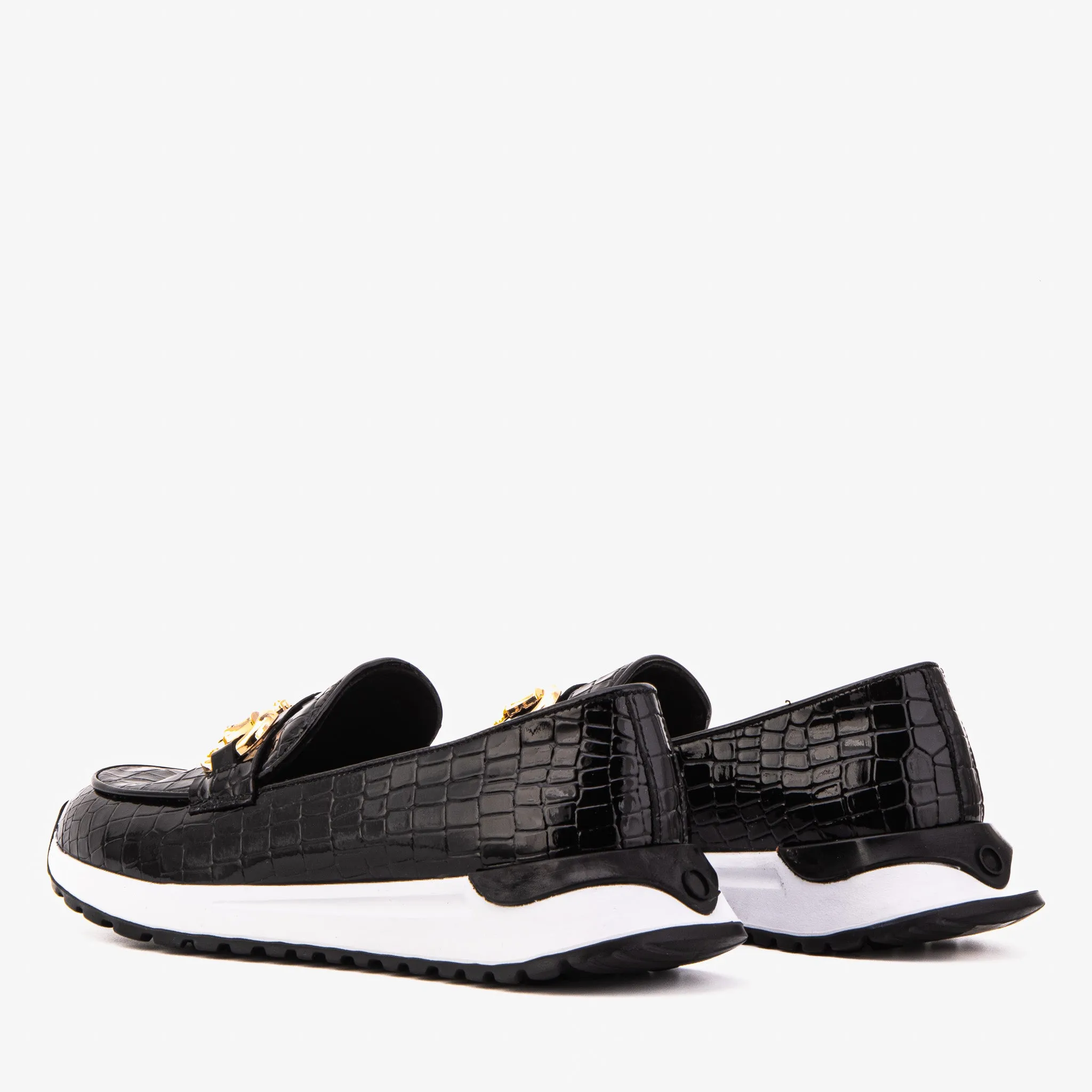 The Milan Black Croc-Embossed Leather Women Sneaker