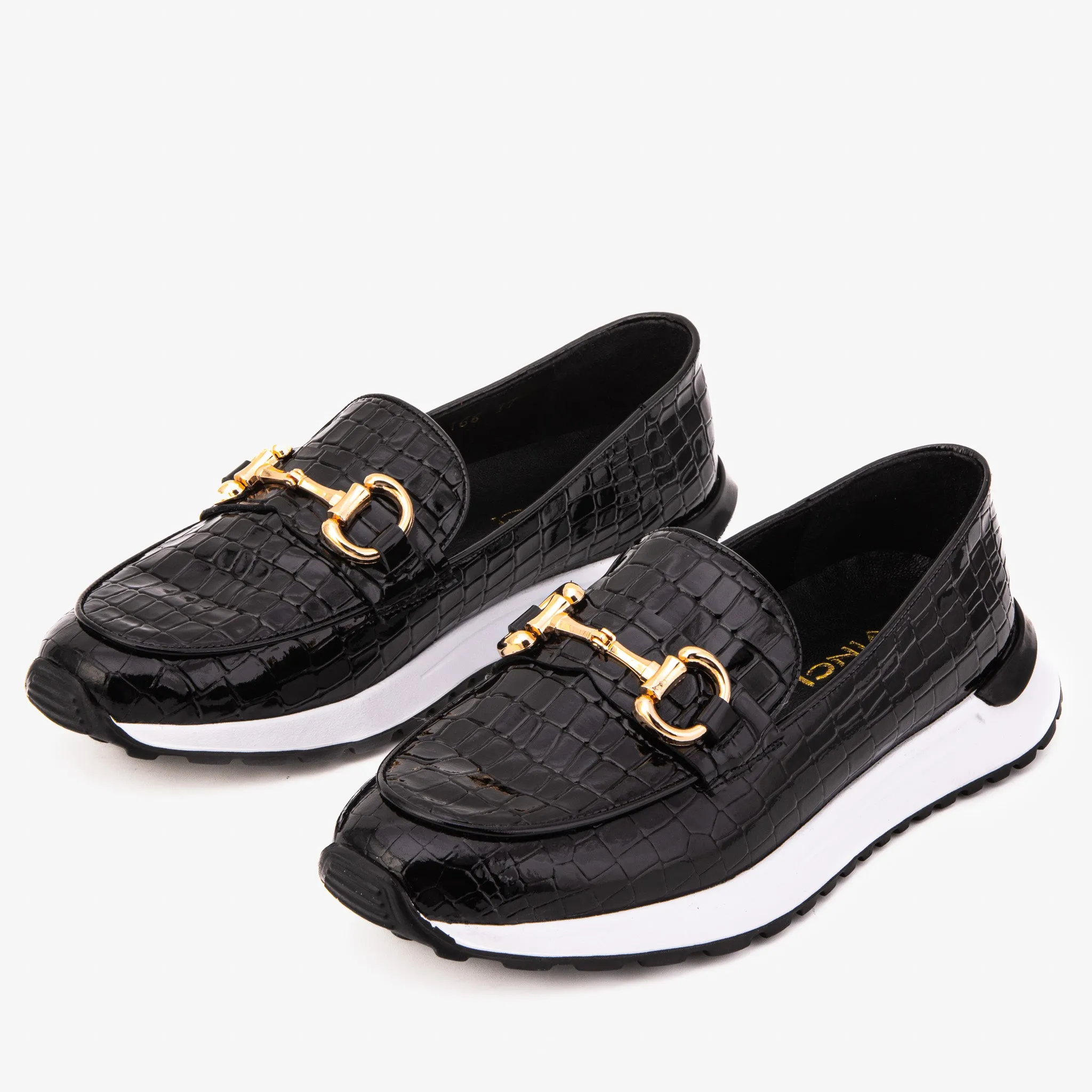 The Milan Black Croc-Embossed Leather Women Sneaker