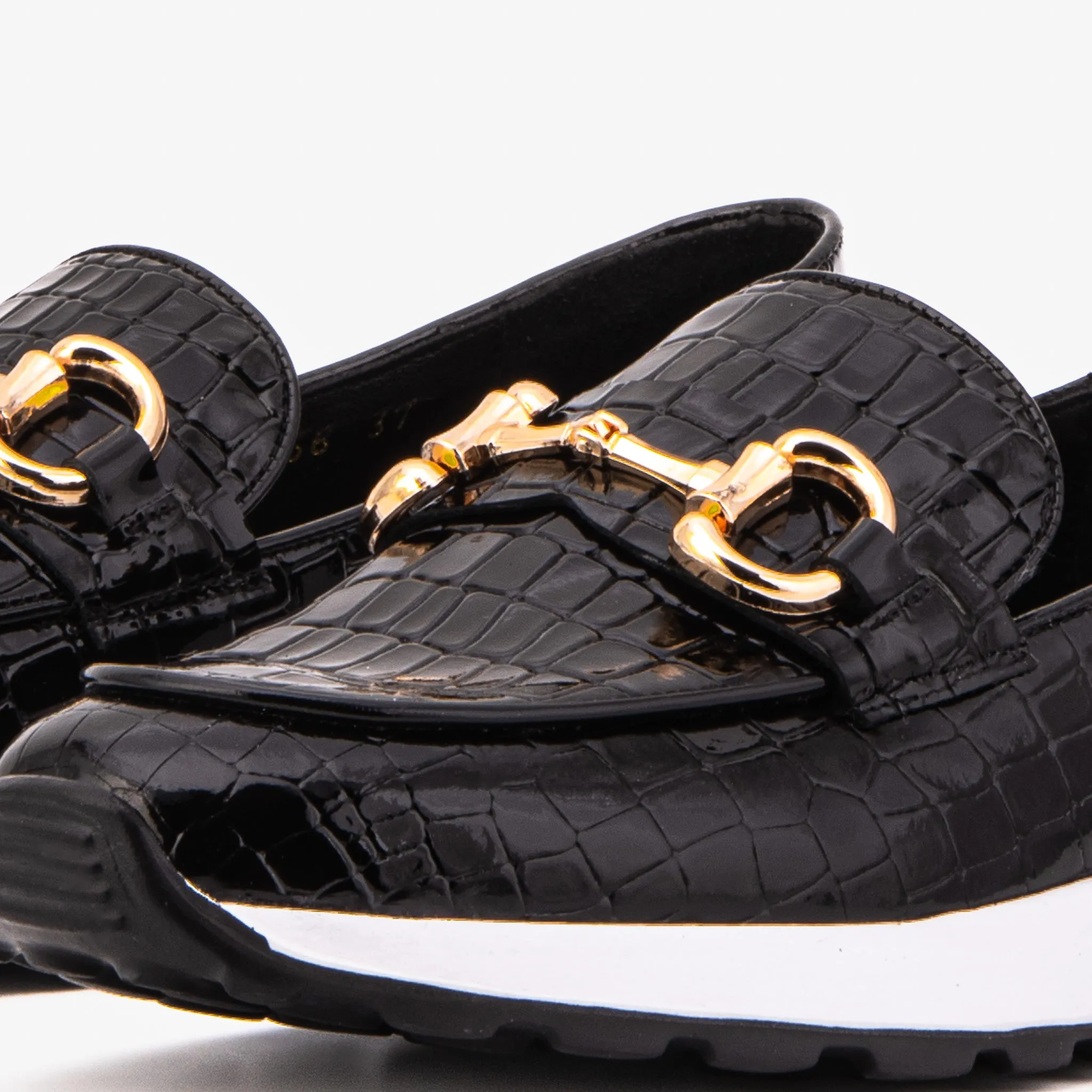 The Milan Black Croc-Embossed Leather Women Sneaker