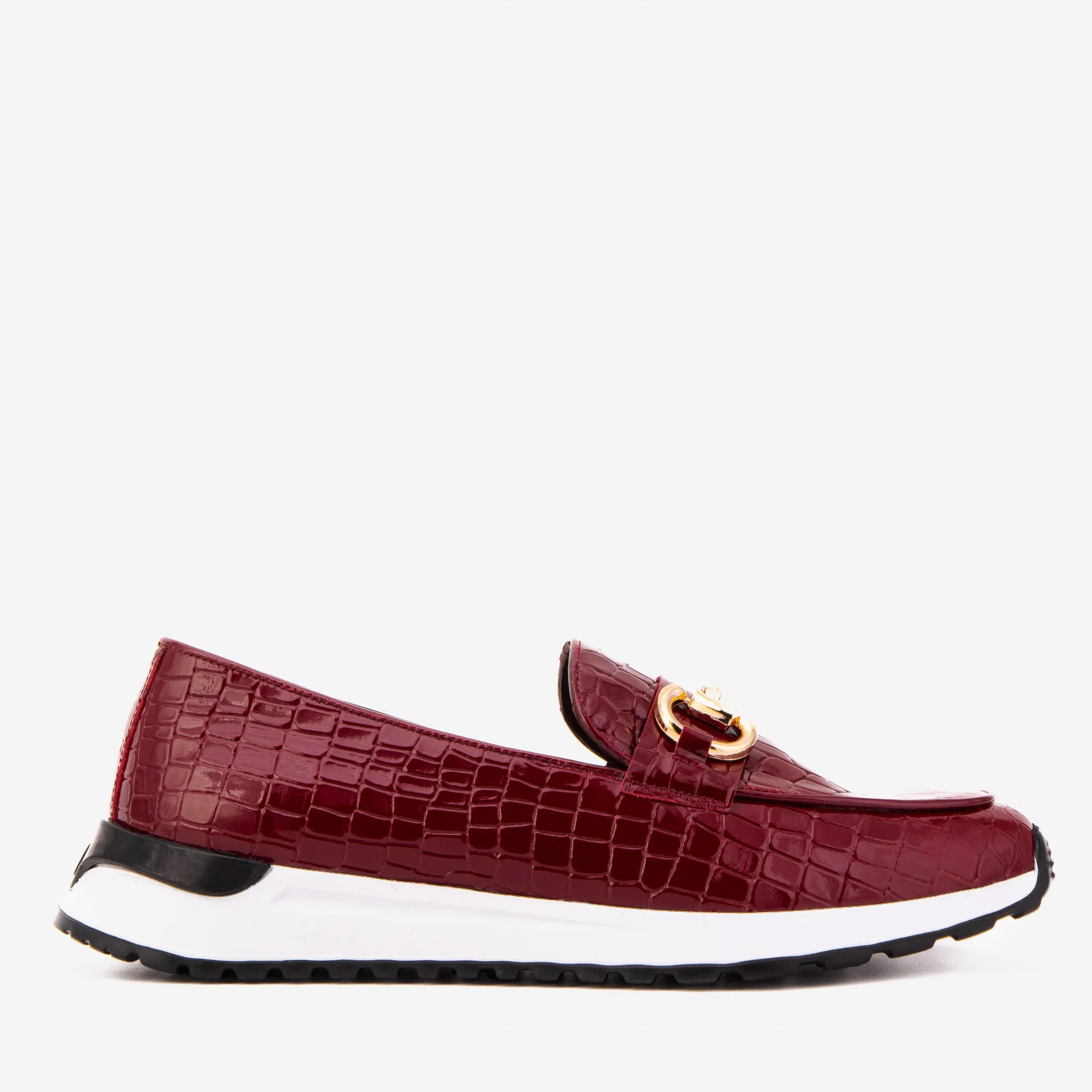 The Milan Burgundy Croc-Embossed Leather Women Sneaker