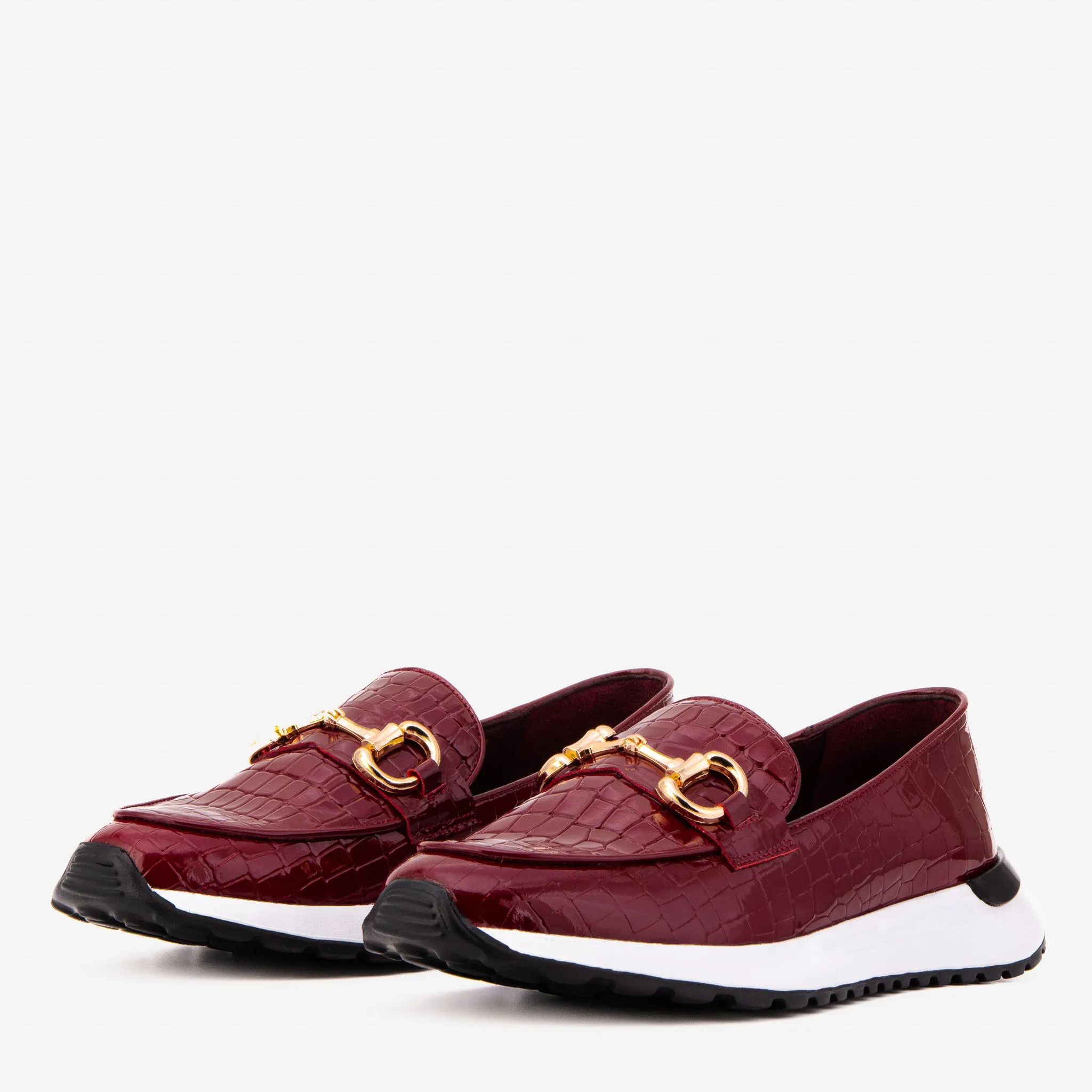 The Milan Burgundy Croc-Embossed Leather Women Sneaker