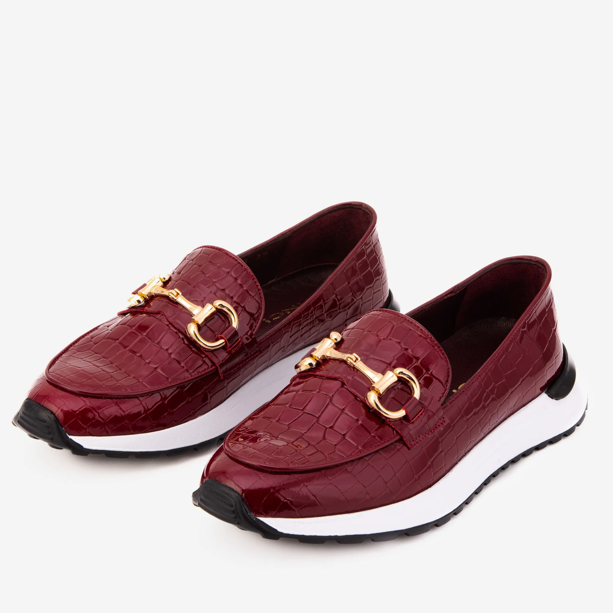 The Milan Burgundy Croc-Embossed Leather Women Sneaker