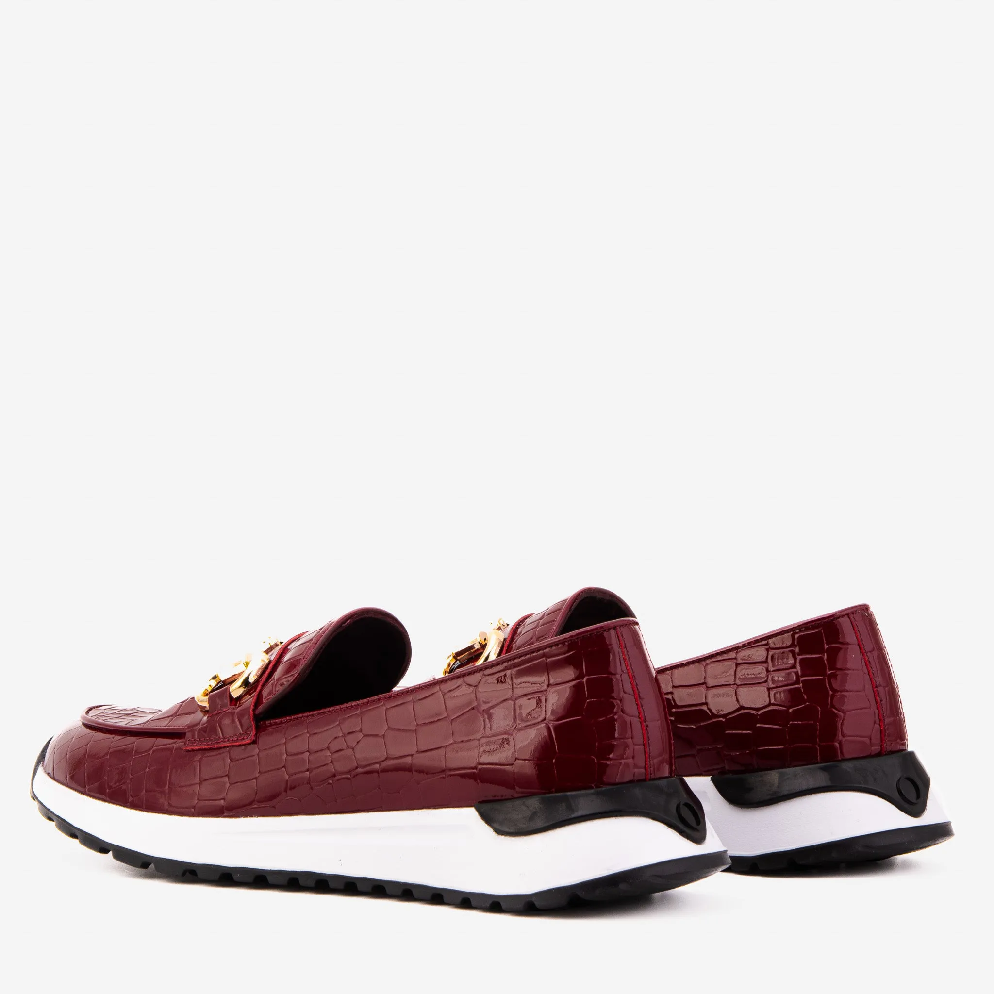 The Milan Burgundy Croc-Embossed Leather Women Sneaker